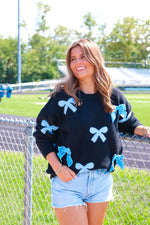 BLACK/BLUE VELVET BOW SWEATER