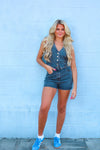 V-NECK SLEEVELESS DENIM ROMPER