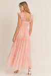 RUFFLED TULLE MAXI DRESS IN BLUSH