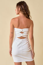 STRAPLESS TWIST BACK MINI DRESS IN WHITE