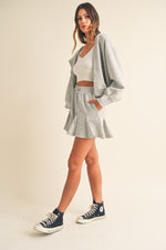 FLARE HOODIE SHORT SET IN GREY