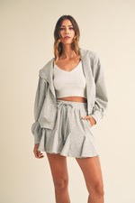 FLARE HOODIE SHORT SET IN GREY