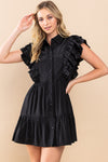 RUFFLE SLEEVE DRESS IN BLACK