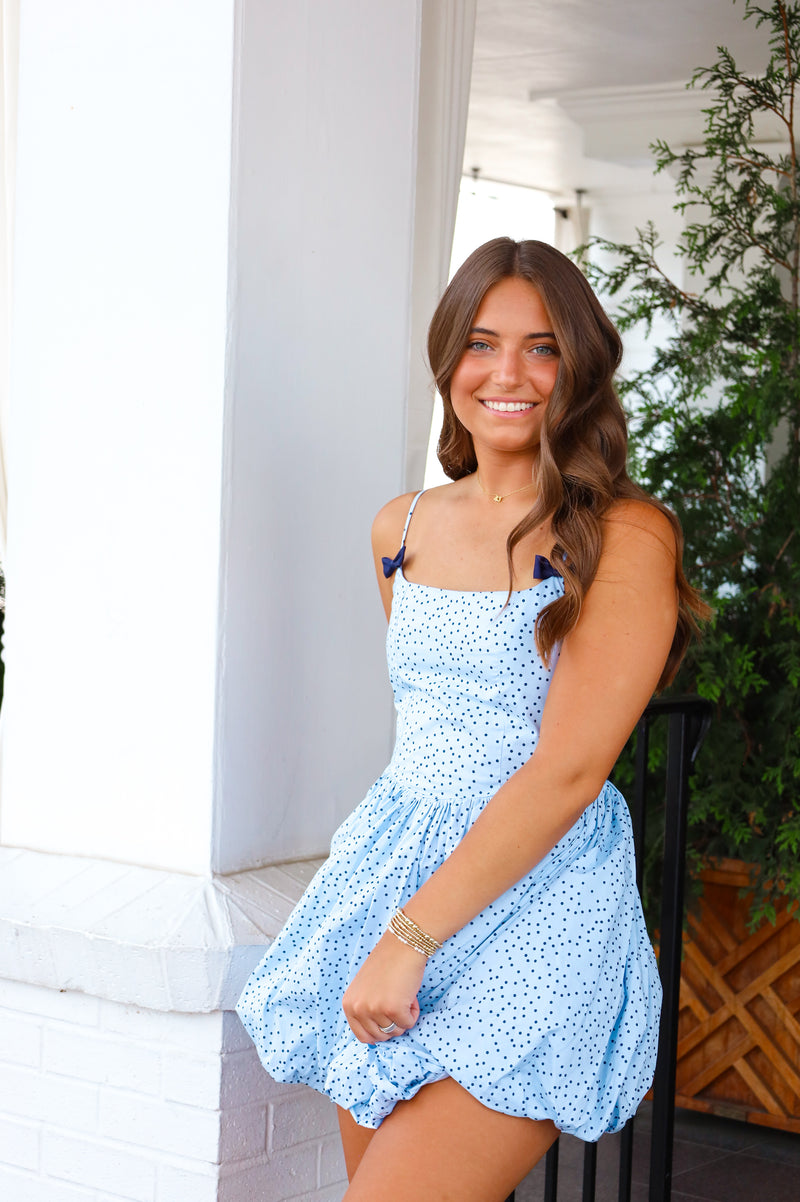 BLUE POLKA DOT BUBBLE DRESS