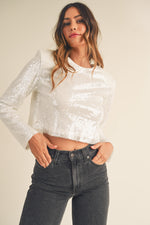 SEQUIN SHOULDER PAD TOP IN CREAM