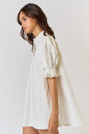 PLEATED POPLIN OFF WHITE MINI DRESS