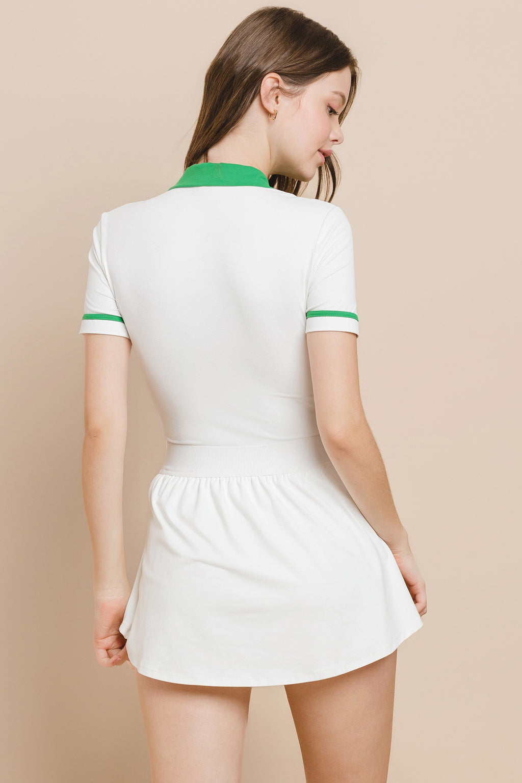 WHITE AND GREEN BUTTON UP TENNIS DRESS