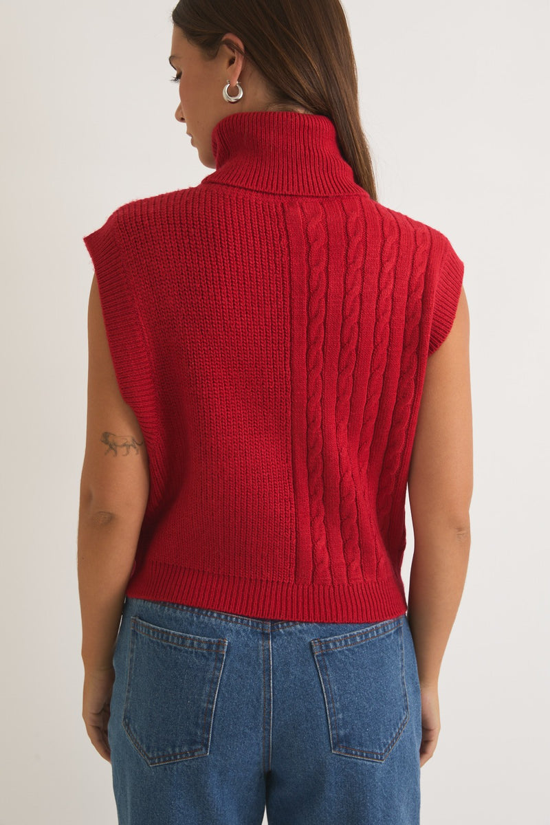 TURTLE NECK SWEATER VEST IN RED