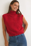 TURTLE NECK SWEATER VEST IN RED