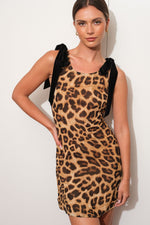 VELVET BOW LEOPARD MINI DRESS