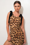 VELVET BOW LEOPARD MINI DRESS