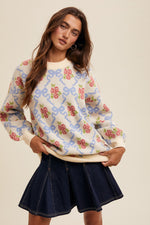 BOWS & FLORALS CREAM SWEATER