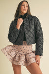 BLACK BOW DETAIL PUFFER COAT