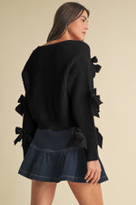 BLACK SILK BOW SWEATER