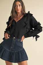 BLACK SILK BOW SWEATER