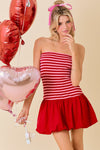 PINK AND RED STRIPED BUBBLE MINI DRESS