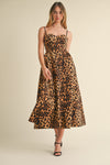 LEOPARD BUSTIER MIDI DRESS