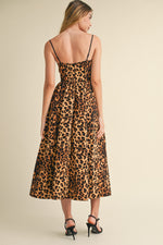 LEOPARD BUSTIER MIDI DRESS