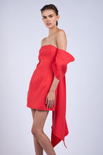 RED OFF-SHOULDER BOW DRESS