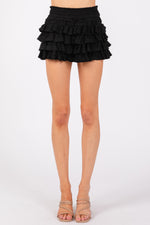 BLACK RUFFLE TIERED SKORT