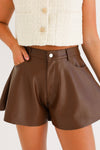 FLOUNCE FALL LEATHER SHORTS IN BROWN