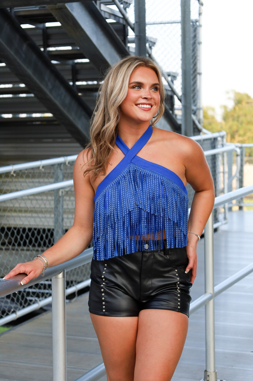 STUD FRINGE TOP IN ROYAL