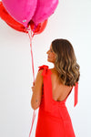 RED BOW BOATNECK MINI DRESS