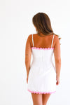 PINK AND WHITE WAVE TRIM MINI DRESS