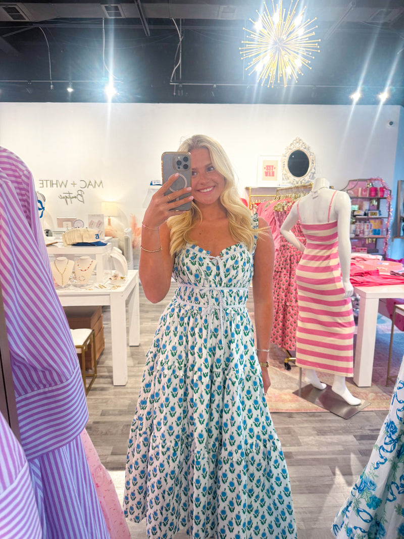 BLUE & WHITE FLORAL MAXI DRESS