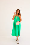 KELLY GREEN PLEATED MAXI DRESS