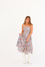 FLORAL SMOCKED  DROP-WAIST MIDI DRESS