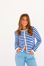 ROYAL BLUE STRIPED CARDIGAN