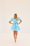 BLUE COLLARED POPLIN MINI DRESS