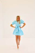 BLUE COLLARED POPLIN MINI DRESS