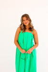 KELLY GREEN PLEATED MAXI DRESS