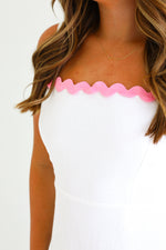 PINK AND WHITE WAVE TRIM MINI DRESS