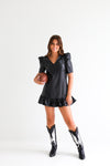 FAUX LEATHER PUFF SLEEVE DRESS