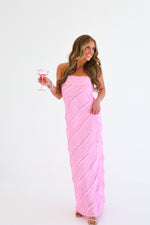 STRAPLESS RUFFLED MAXI DRESS