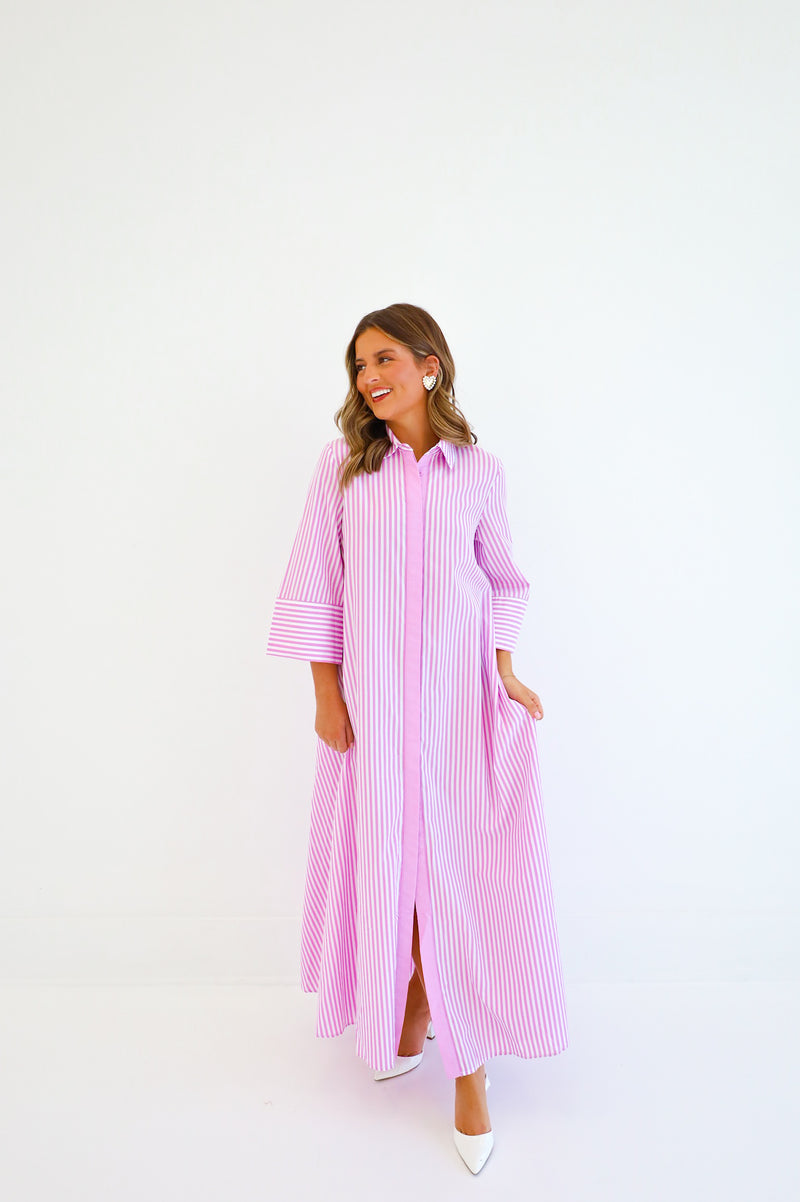 ORCHID STRIPPED MAXI SHIRT DRESS