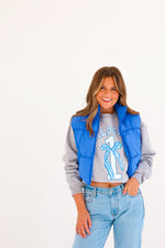 BLUE HIGH NECK PUFFER VEST