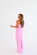 STRAPLESS RUFFLED MAXI DRESS