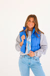 BLUE HIGH NECK PUFFER VEST