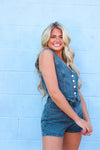 V-NECK SLEEVELESS DENIM ROMPER