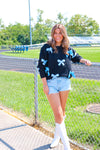 BLACK/BLUE VELVET BOW SWEATER