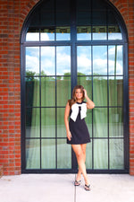 BLACK AND CREAM BOW MINI DRESS