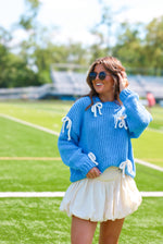 BOW DETAIL OVERSIZED SWEATER IN BLUE