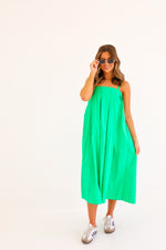 KELLY GREEN PLEATED MAXI DRESS