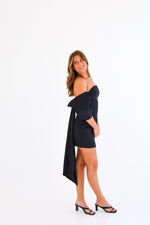 BLACK OFF-SHOULDER MINI DRESS