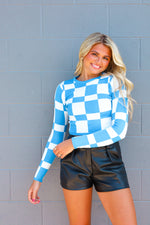 ROYAL BLUE ROUND NECK CHECKERED TOP