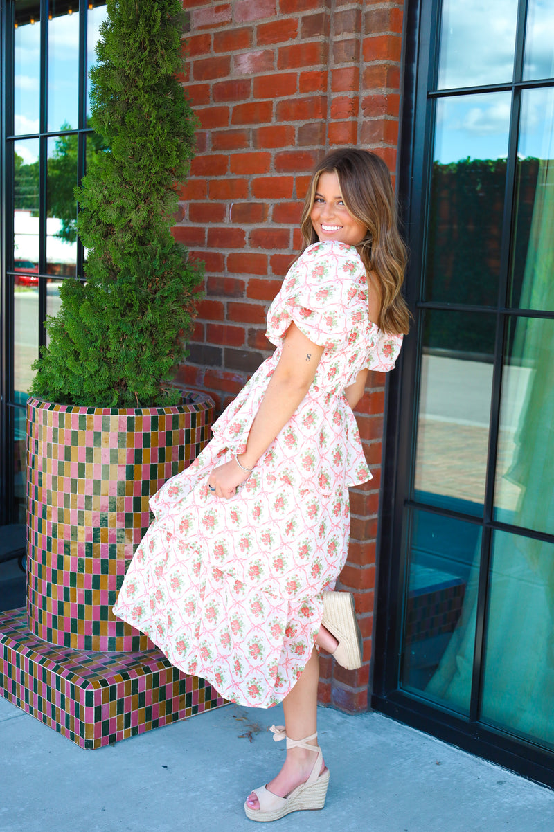 BOW AND ROSE MIDI DRESS